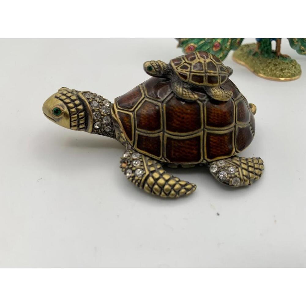 Peacock Bird and Turtle Jewelled Trinket Box - Enamelled - Picture 5 of 15